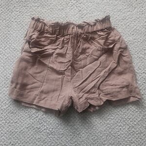 WILFRED FREE Jessica Shorts Brown Taupe Linen Blend Paperbag Waist XS Aritzia